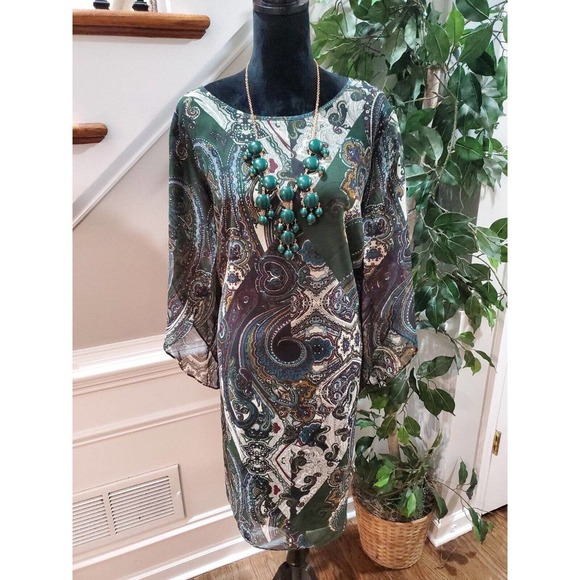 Established 1962 Women Multicolor V-Neck Long Sleeve Casual Knee Length Dress 24 - Picture 1 of 13
